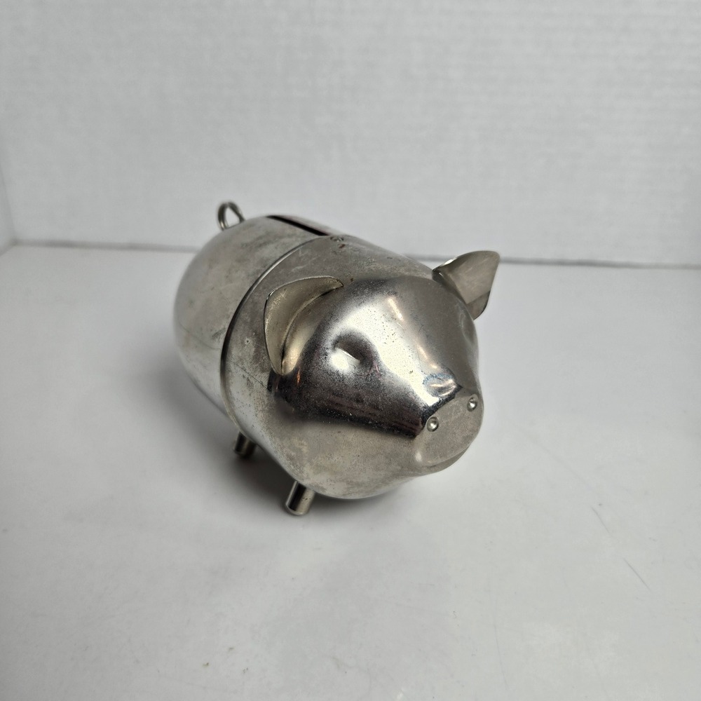 Vintage Leonard Silver Tone Pig Piggy Bank Hong Kong 4"